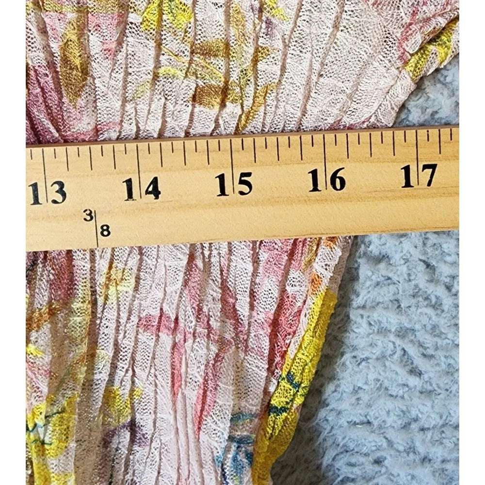 Free People Angelina Floral Print Semi Sheer Crop‎ Top Women Large Long Sleeve